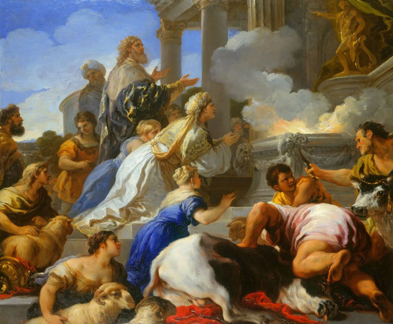 Psychés foreldre tilbyr et offer til Apollon - Luca Giordano
