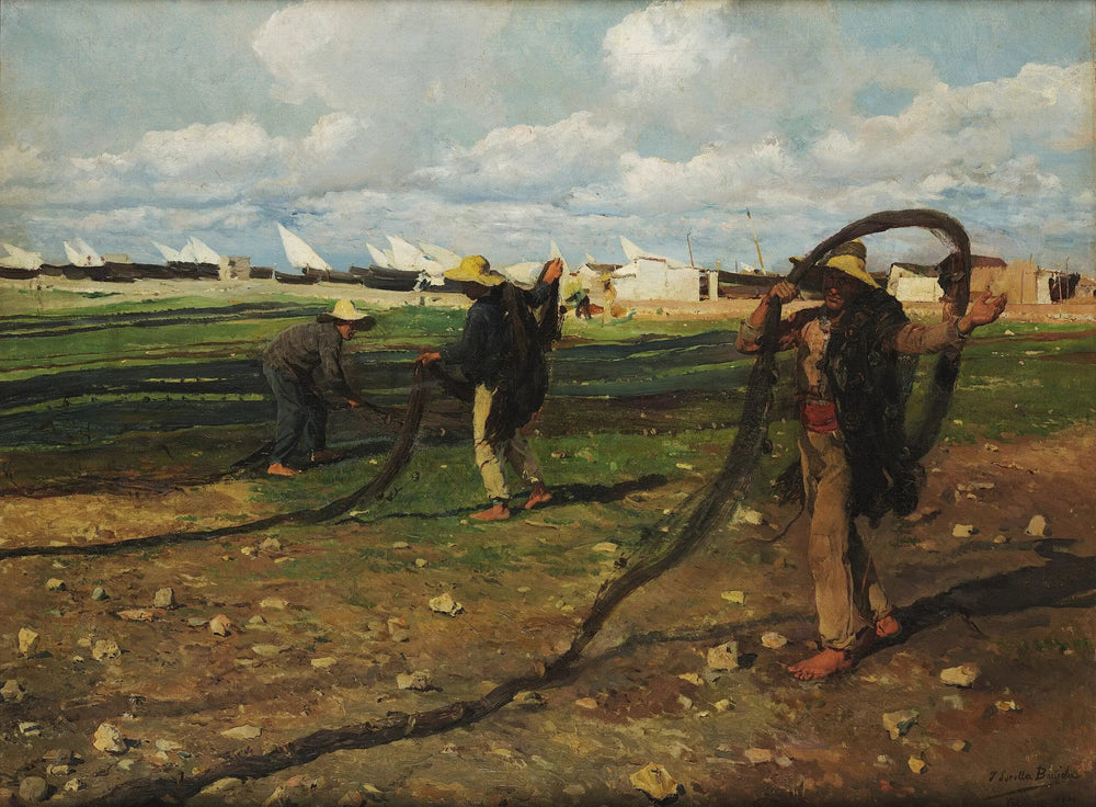 Les pêcheurs ramassent leurs filets - Joaquín Sorolla image 1 copie de tableau peinte à la main