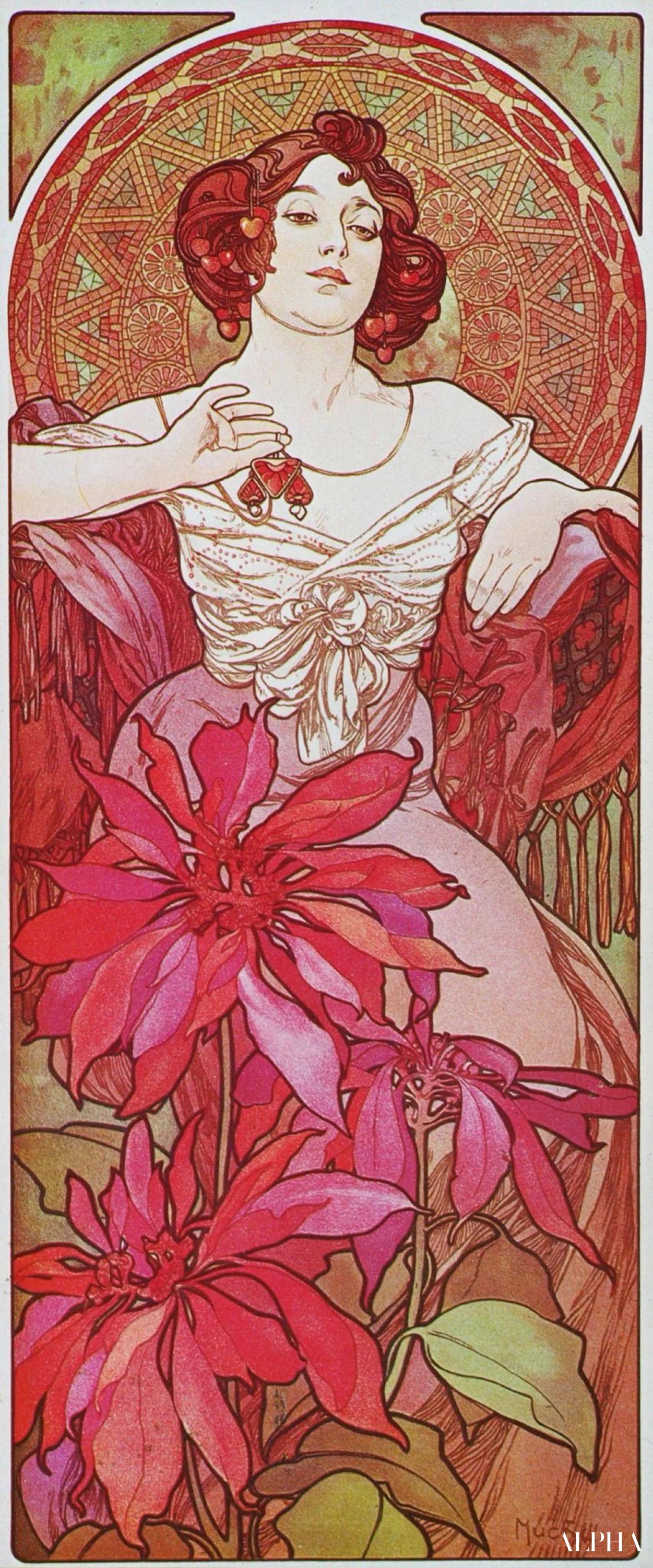 Reproduction du tableau « Les pierres précieuses : Rubis - Mucha » par Alpha Reproduction en peinture à l’huile