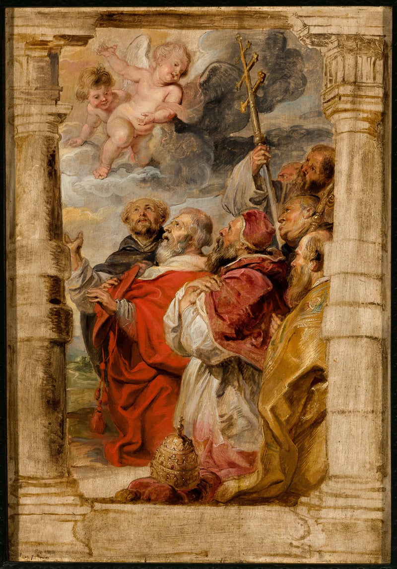 Kirkens prinser som tilber eukaristien - Peter Paul Rubens