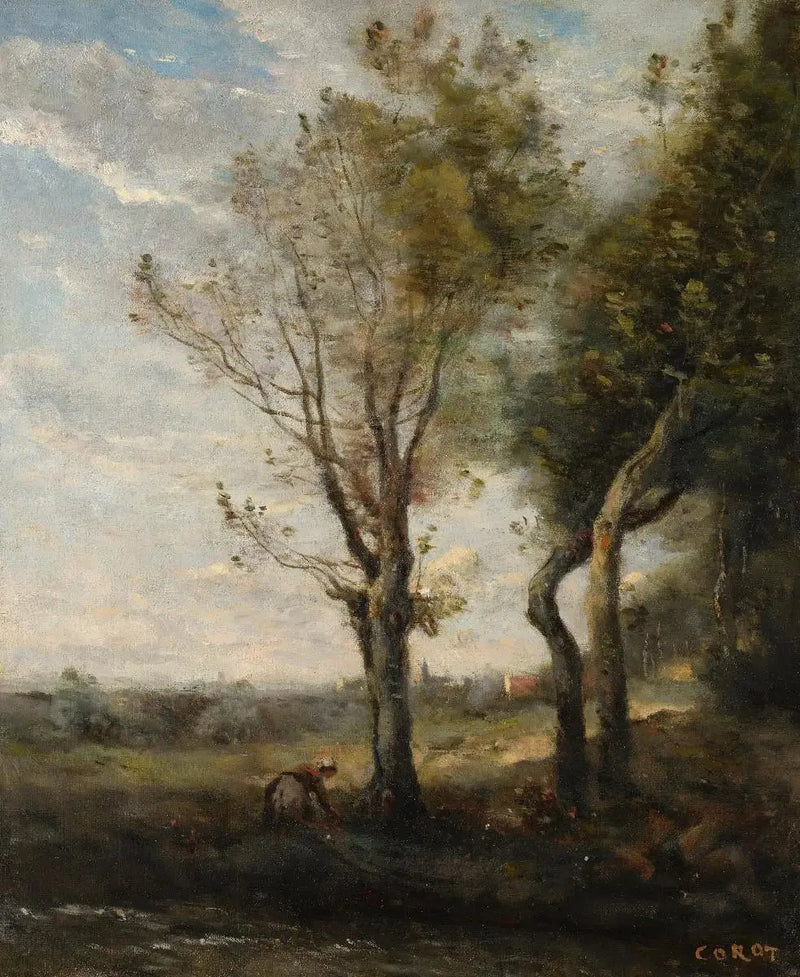 De fire trærne langs kanten av sletten - Jean-Baptiste Camille Corot