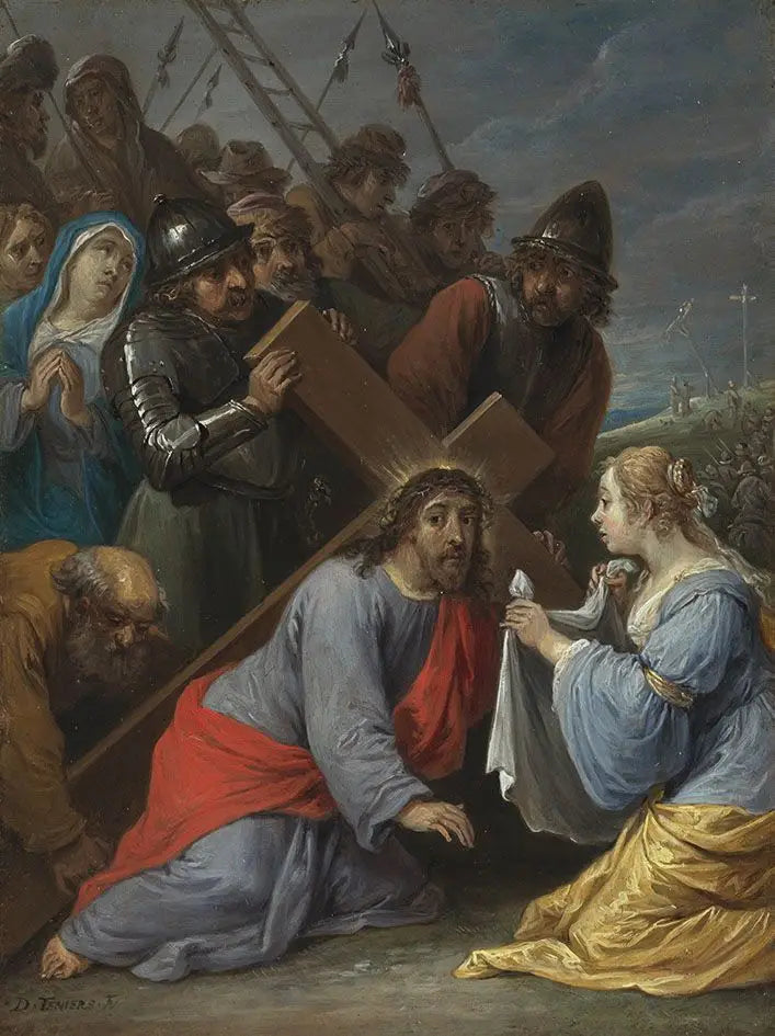De femten hemmelighetene i rosenkransen: Kristi bæring av korset med møtet med Veronika - David Teniers den Yngre

Source:
Les quinze secrets du rosaire : le portement de la croix par le Christ avec la rencontre avec Véronique - David Teniers le Jeune