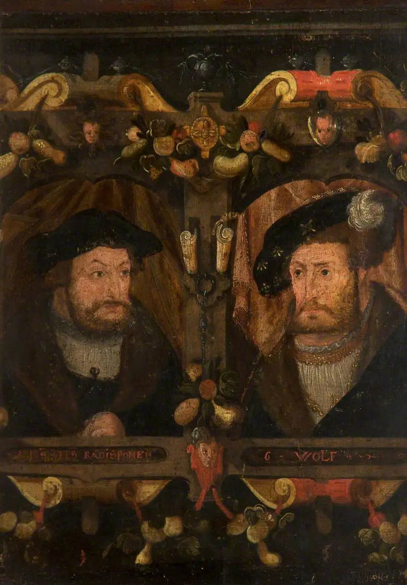 Reformatorene Radisponen og G. Wolf (Frédéric « den vise », 1463-1525, og Jean I, « den konstante », 1468-1532) - Lucas Cranach den eldre