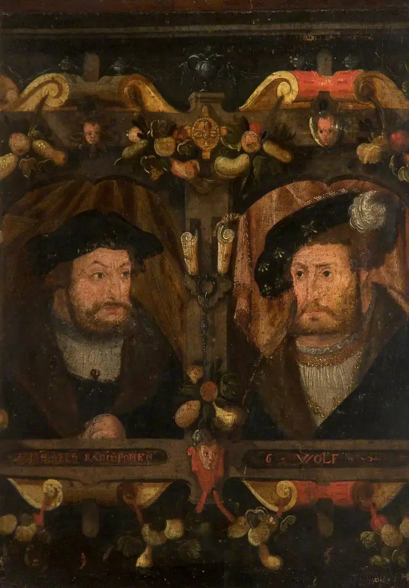 Reformatorene Radisponen og G. Wolf (Frédéric « den vise », 1463-1525, og Jean I, « den konstante », 1468-1532) - Lucas Cranach den eldre