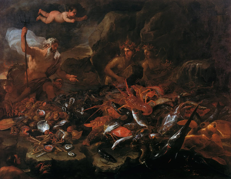 Havets rikdommer med Neptune, tritonene og to nymfer - Luca Giordano