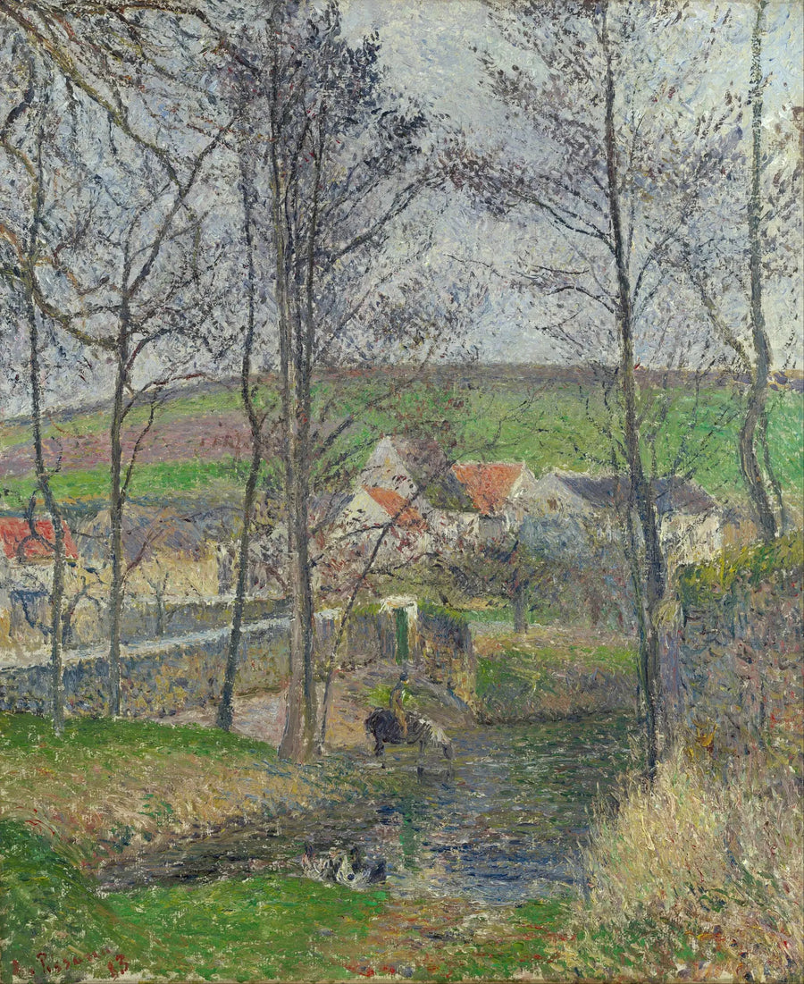 Viosnes bredder i Osny i grått vær, vinter - Camille Pissarro