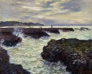 Rocks at Pourville, lavvann. - Claude Monet