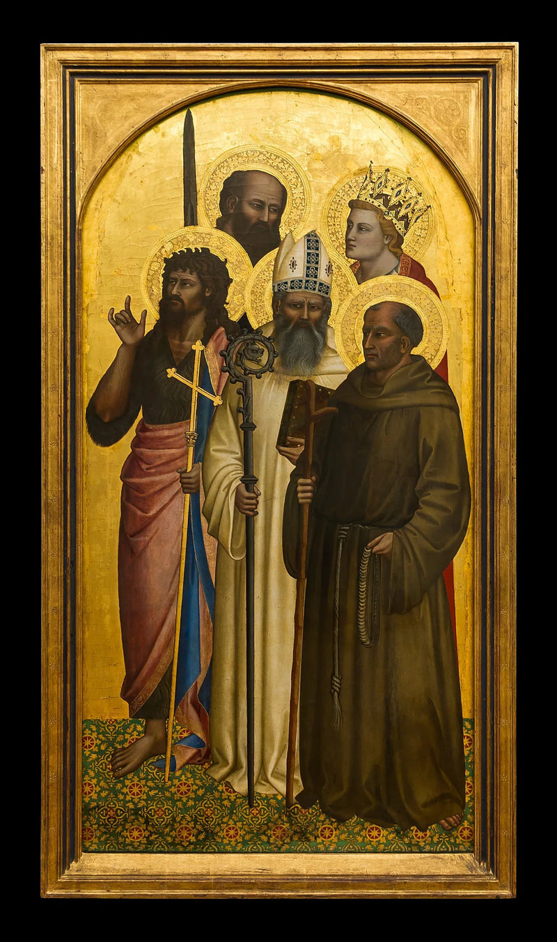 De hellige Johannes Døperen, Gilles, Gérard, Paul og Catherine (Miniato?) - Nardo di Cione