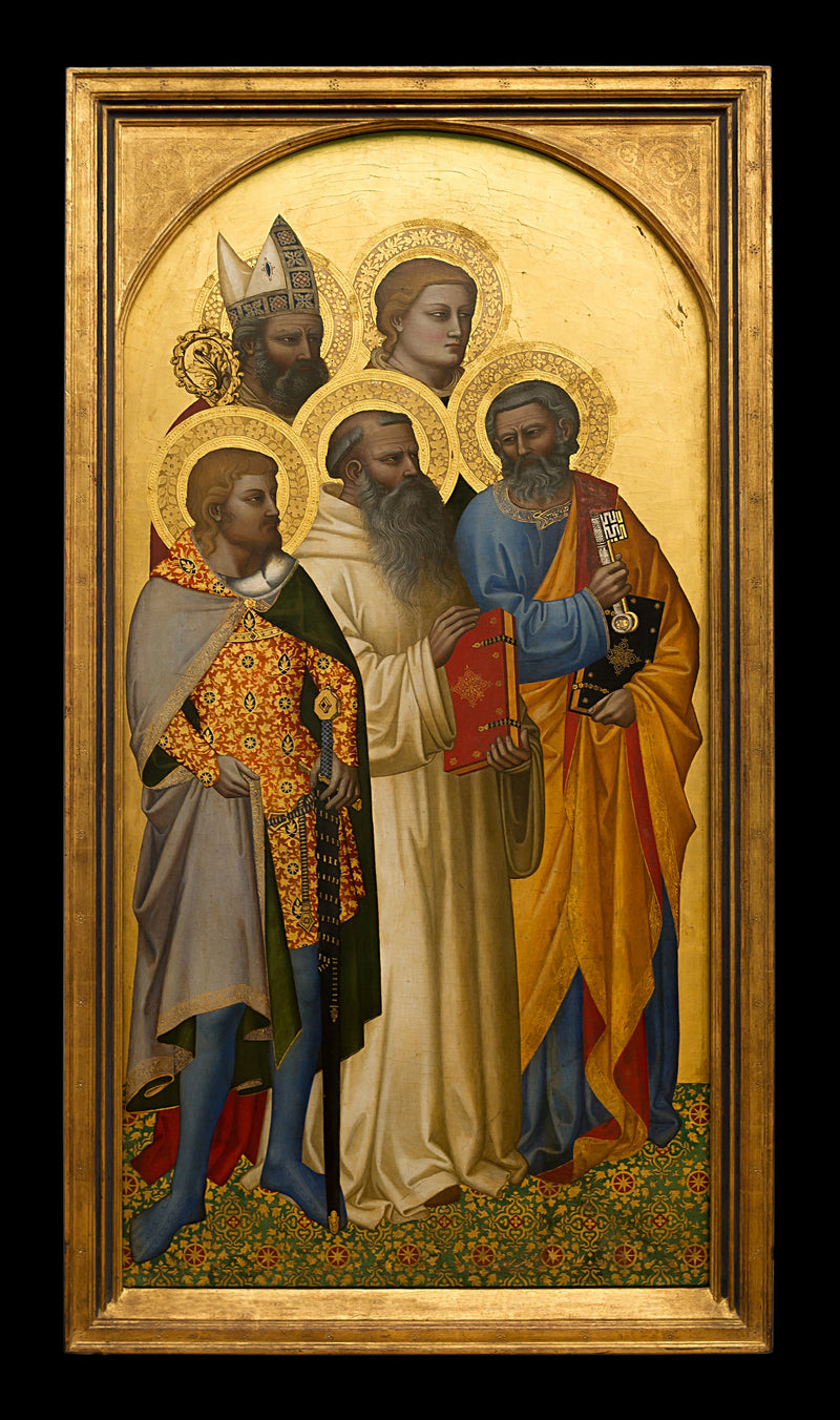 De hellige Peter, Benoît, Julien (?), Étienne (?) og en helgenbiskop (Nicolas fra Bari?). - Nardo di Cione