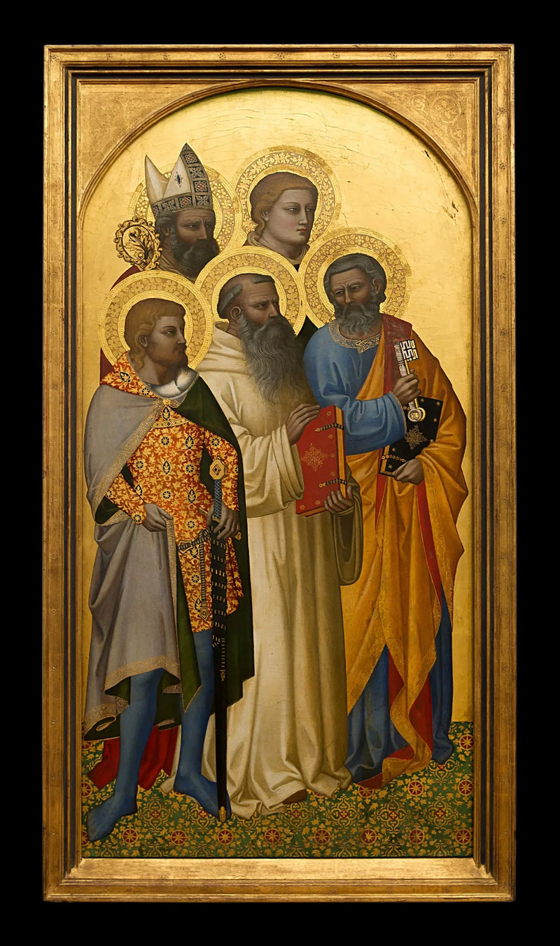 De hellige Peter, Benoît, Julien (?), Étienne (?) og en helgenbiskop (Nicolas fra Bari?). - Nardo di Cione