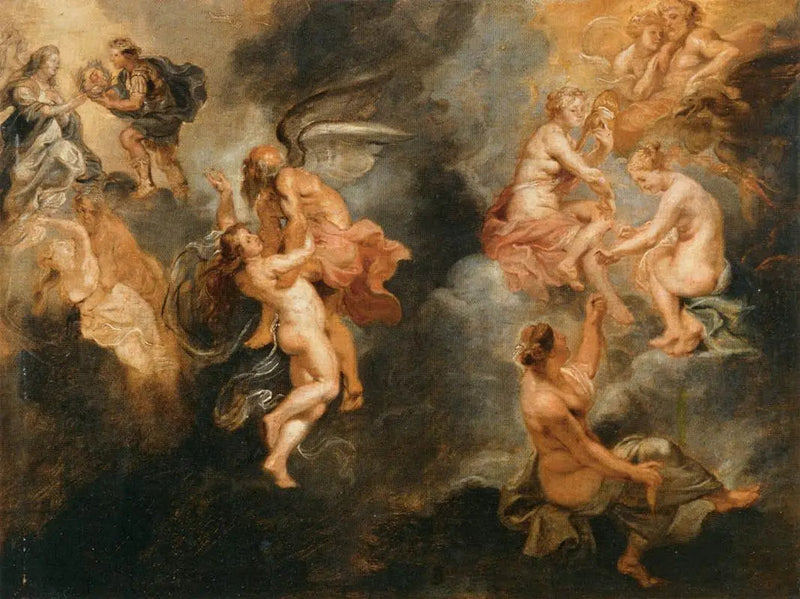 De tre parkene som spinner Marie de Médicis' skjebne - Peter Paul Rubens