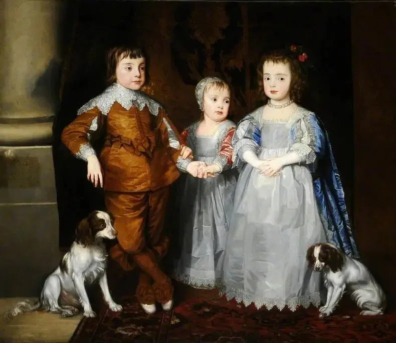 De tre yngste barna til Charles I (Charles, Jacques og Marie) med hundene sine - Antoine van Dyck

Source:
Les trois plus jeunes enfants de Charles Ier (Charles, Jacques et Marie) avec leurs chiens - Antoine van Dyck
