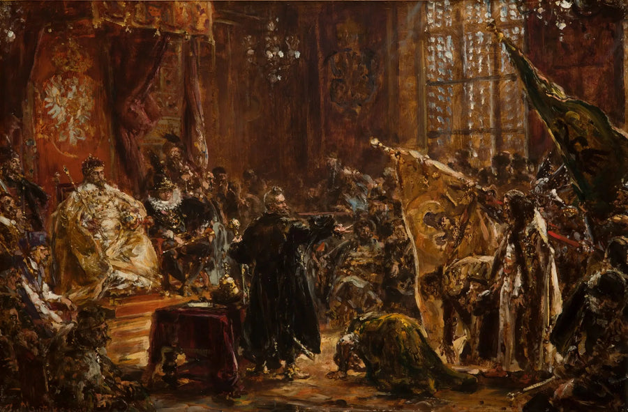 Tsarene Chouïski brakt av Żółkiewski til Sejm i Warszawa foran Sigismund III - Jan Matejko

Source:
Les tsars Chouïski amenés par Żółkiewski au Sejm de Varsovie devant Zygmunt III - Jan Matejko