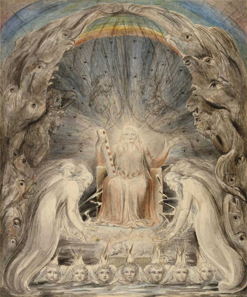 De tjuefire eldgamle som legger sine kroner foran den guddommelige tronen - William Blake