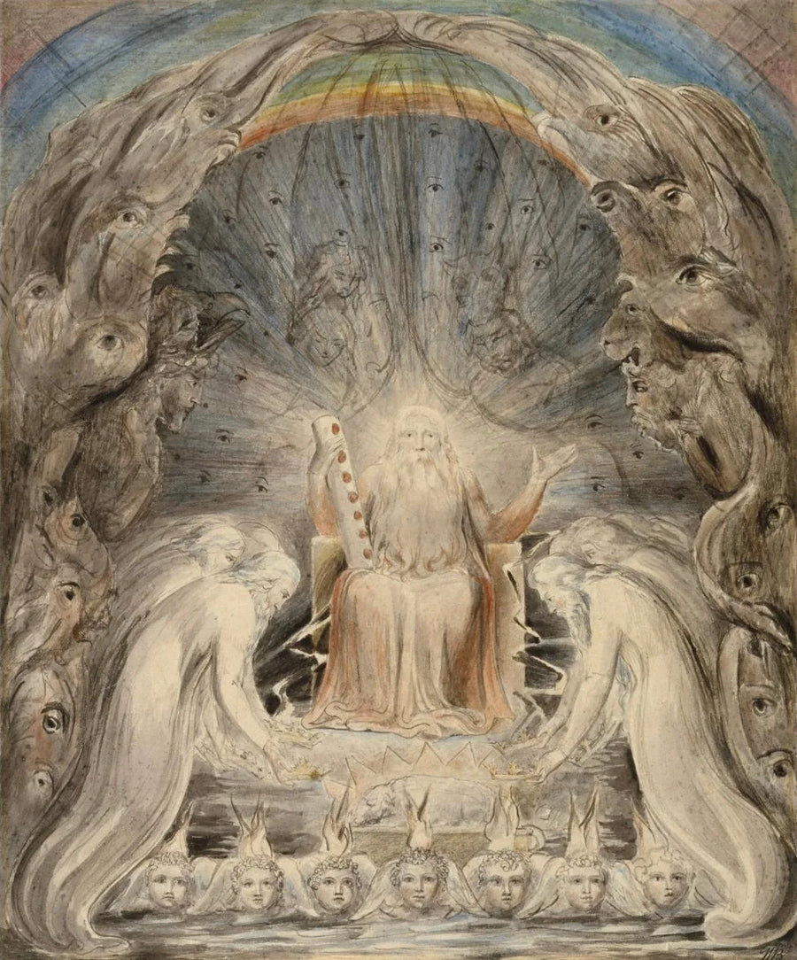 De tjuefire eldgamle som legger sine kroner foran den guddommelige tronen - William Blake