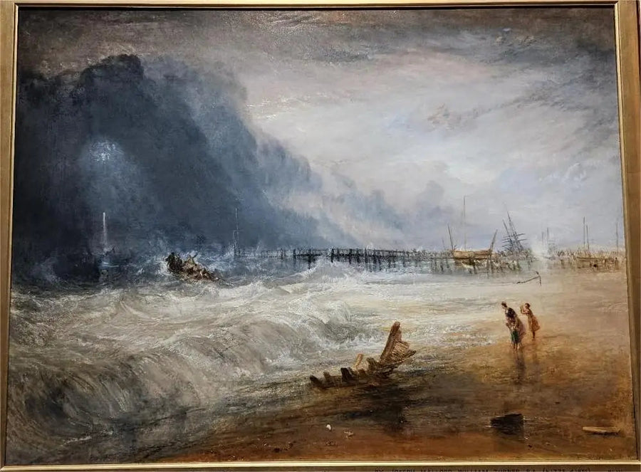 Livbåt og Manby-apparat som går ut til et strandet fartøy som sender nødsignal (blå lys) - J. M. W. Turner