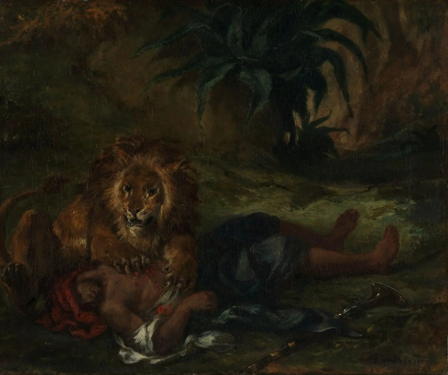 Løve som fortærer en araber - Eugène Delacroix