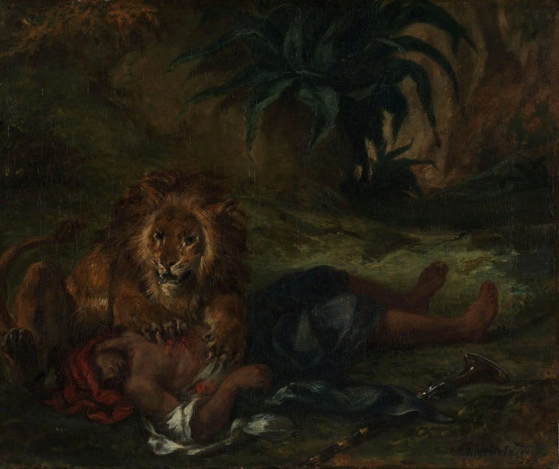 Løve som fortærer en araber - Eugène Delacroix