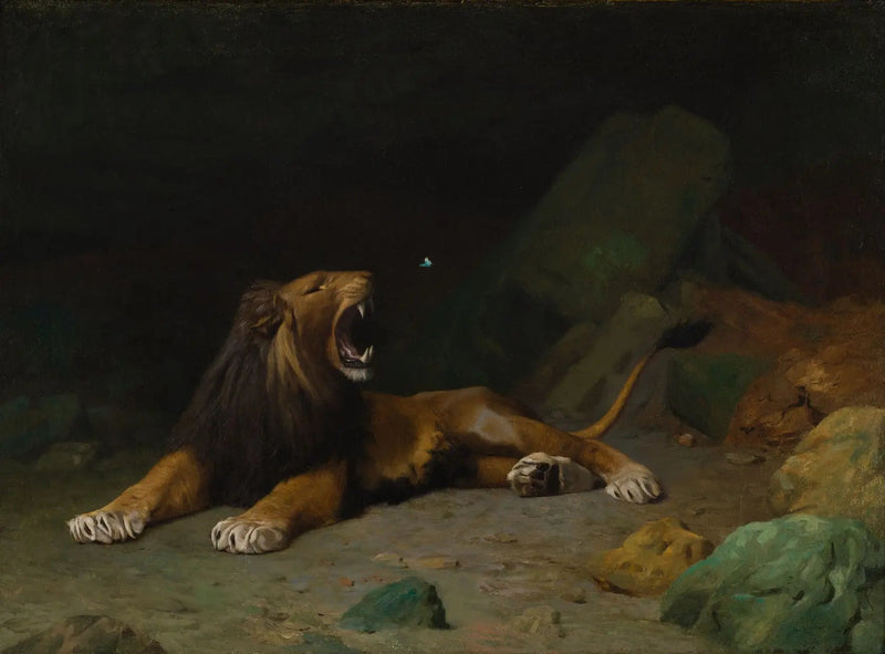 Løve som prøver å fange en sommerfugl - Jean-Léon Gérôme