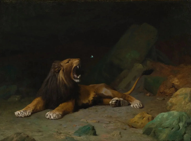 Løve som prøver å fange en sommerfugl - Jean-Léon Gérôme