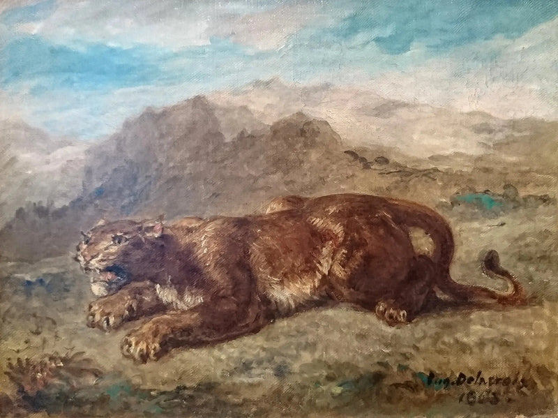 Løvinne klar til å kaste seg ut - Eugène Delacroix