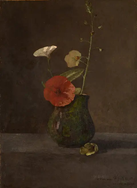 Liserer og valmuer i en liten grønn krukke - Odilon Redon
