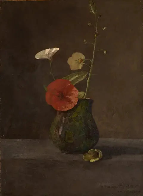 Liserer og valmuer i en liten grønn krukke - Odilon Redon