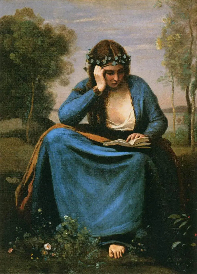 Kronet bokleser med blomster, eller Virgils Muse - Jean-Baptiste Camille Corot