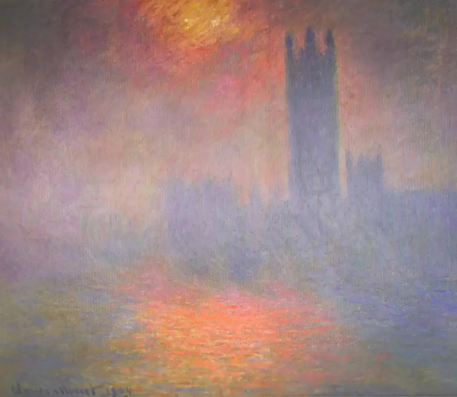London, Parlamentet. Solgløtt i tåken - Claude Monet