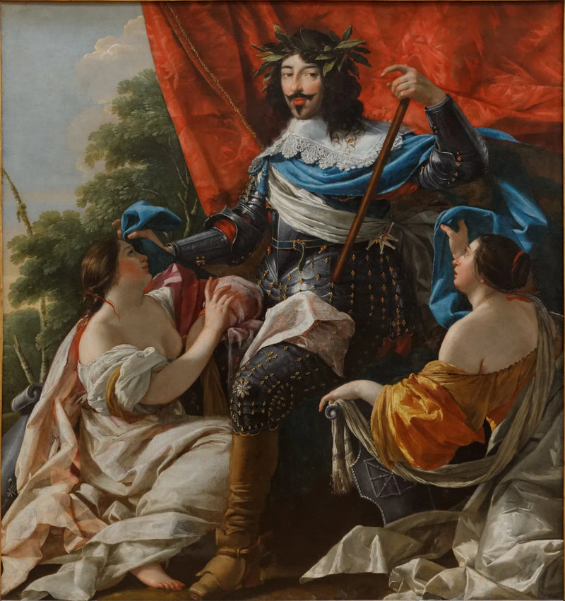 Louis XIII mellom to kvinnelige figurer som symboliserer Frankrike og Navarra - Simon Vouet