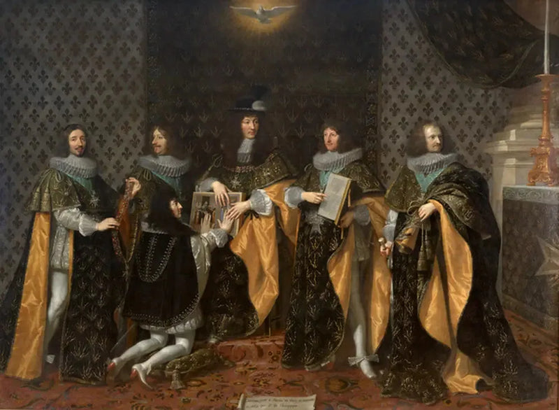 Ludvig XIV dagen etter hans kroning, mottar edsforpliktelsen fra sin bror Monsieur, hertug av Anjou, som ridder av Den hellige ånds orden i Reims, den 8. juni 1654 - Philippe de Champaigne