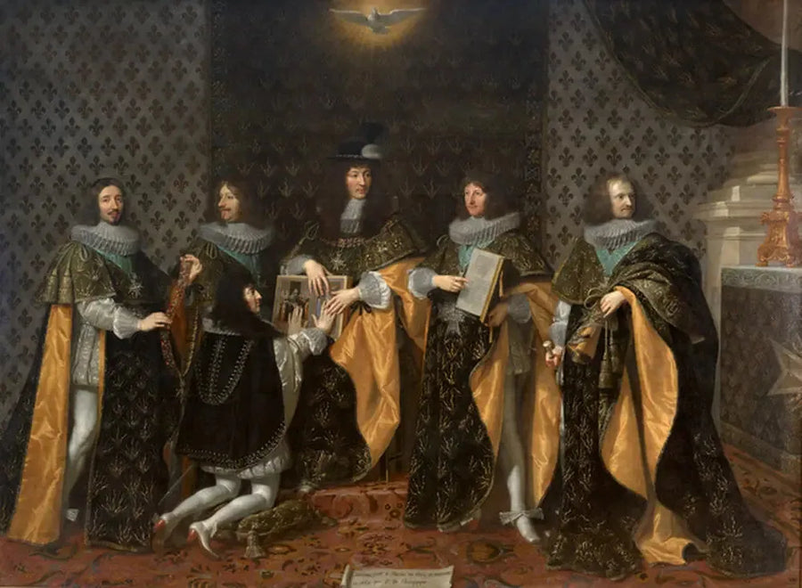 Ludvig XIV dagen etter hans kroning, mottar edsforpliktelsen fra sin bror Monsieur, hertug av Anjou, som ridder av Den hellige ånds orden i Reims, den 8. juni 1654 - Philippe de Champaigne
