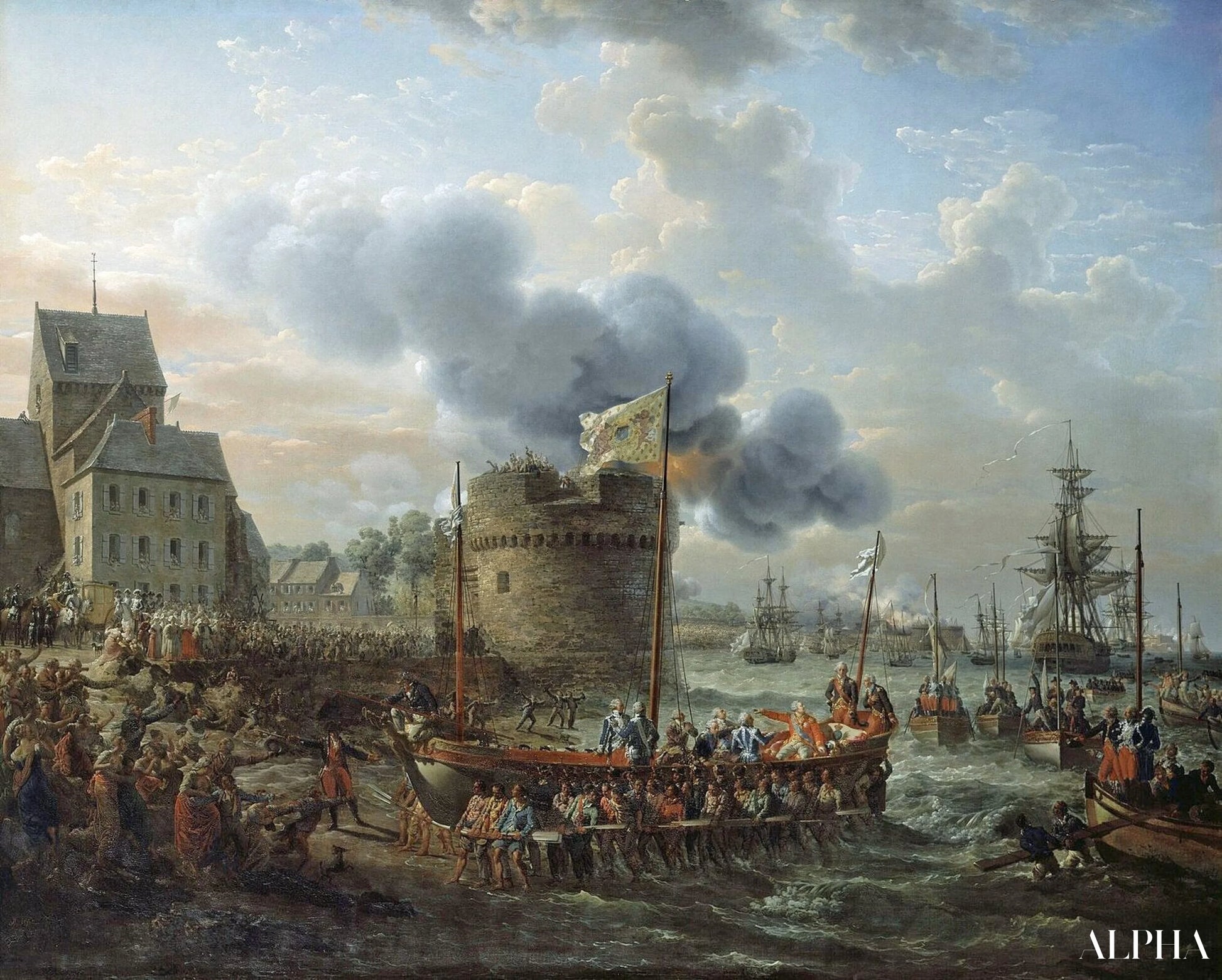 Louis XVI som besøker havnen i Cherbourg i 1786 - Louis Philippe Crepin - Høykvalitets reproduksjoner av malerier og bilder