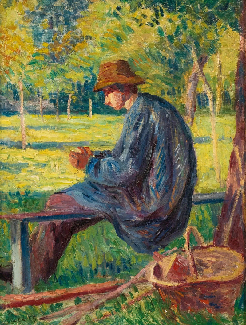 Ludovic Rodo Pissarro i farens hage i Eragny - Maximilien Luce