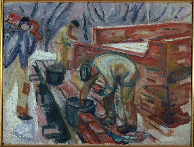 Murere i arbeid på studiobygningen - Edvard Munch