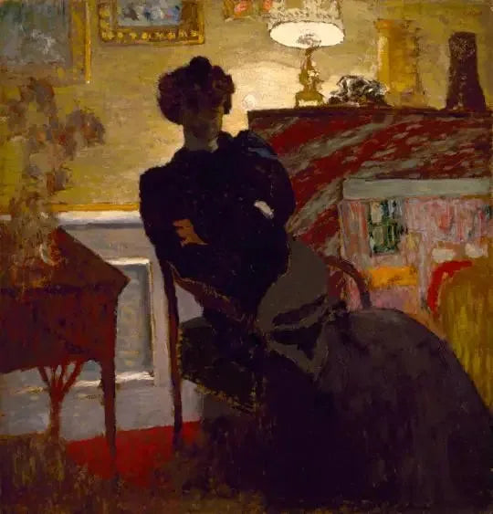 Madame Hessel sittende under lampen - Édouard Vuillard
