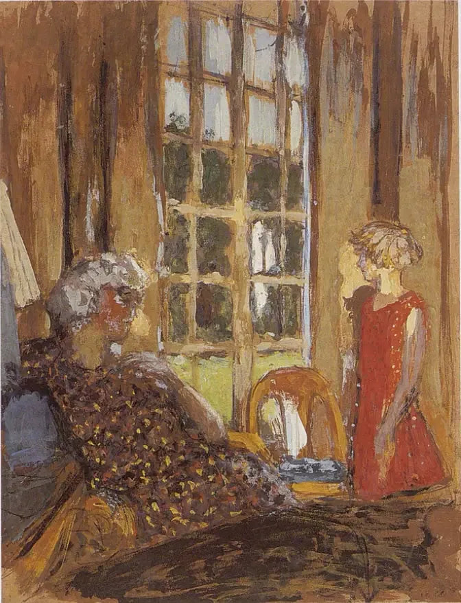 Madame Hessel og Lulu ved balkongdøren - Édouard Vuillard