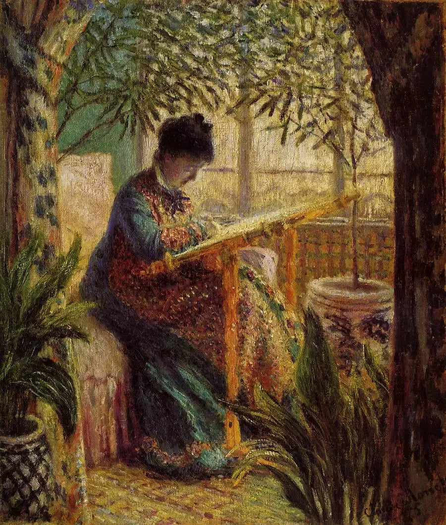 Madame Monet broderer (Camille ved veven) - Claude Monet