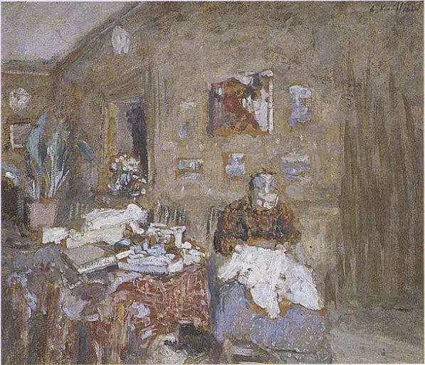 Madame Vuillard som syr - Édouard Vuillard
