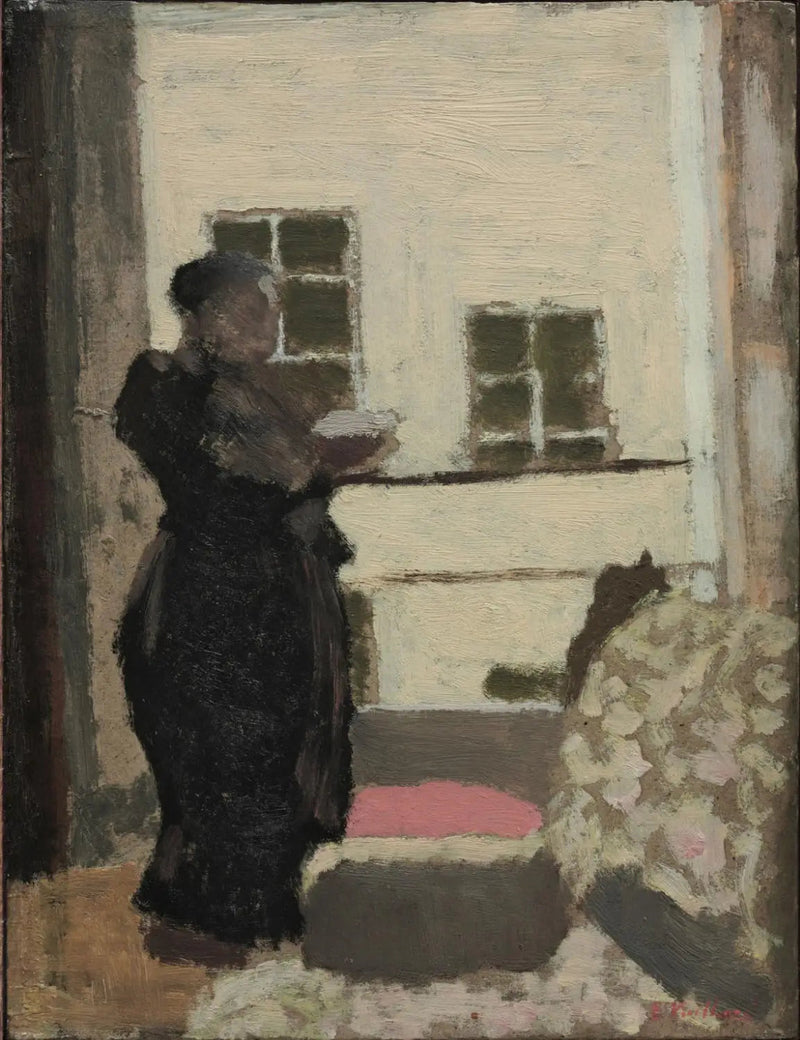 Madame Vuillard stående lesende foran vinduet - Édouard Vuillard