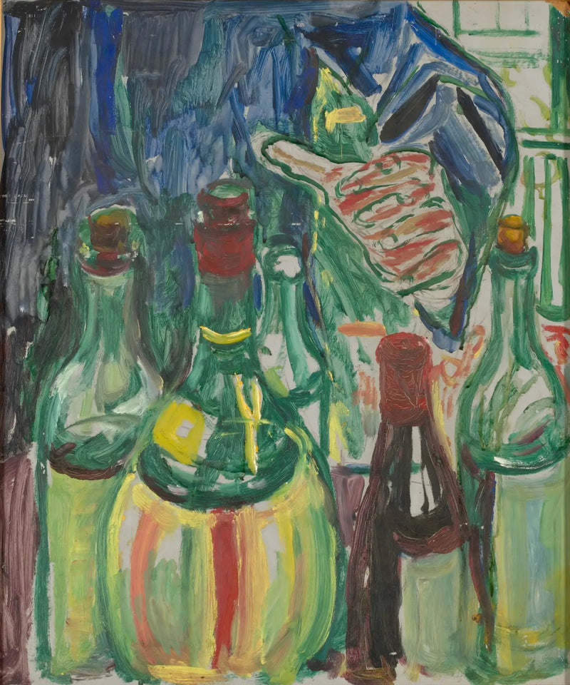 Hoved som strekker seg mot flasker - Edvard Munch