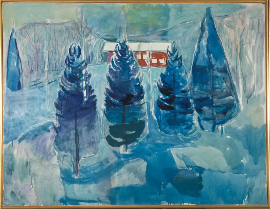 rød hus og grantrær - Edvard Munch