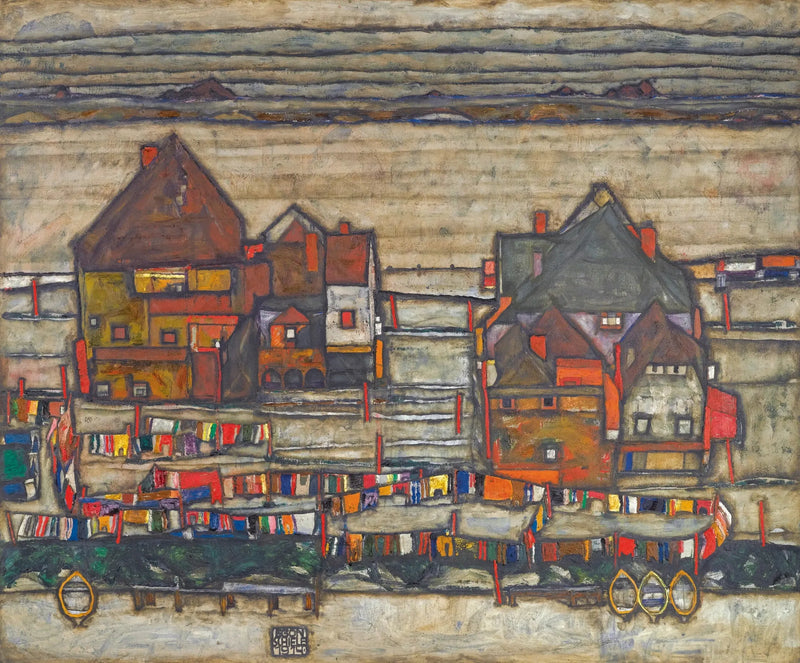 Hus med fargerikt sengetøy - Egon Schiele