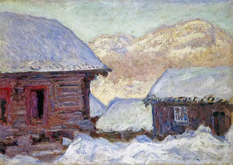 Hus i snøen og fjellet Kolsaas - Claude Monet
