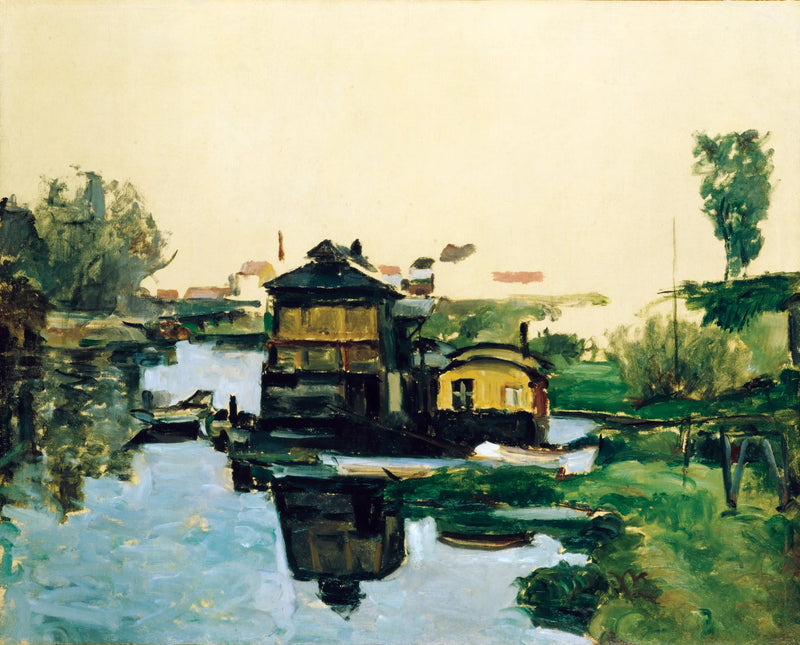 Flytende hus på en elv - Paul Cézanne