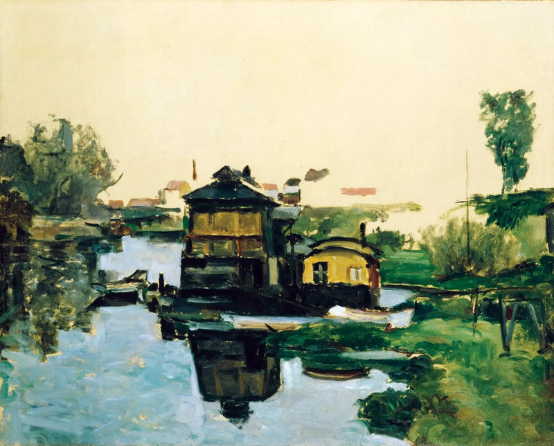Flytende hus på en elv - Paul Cézanne