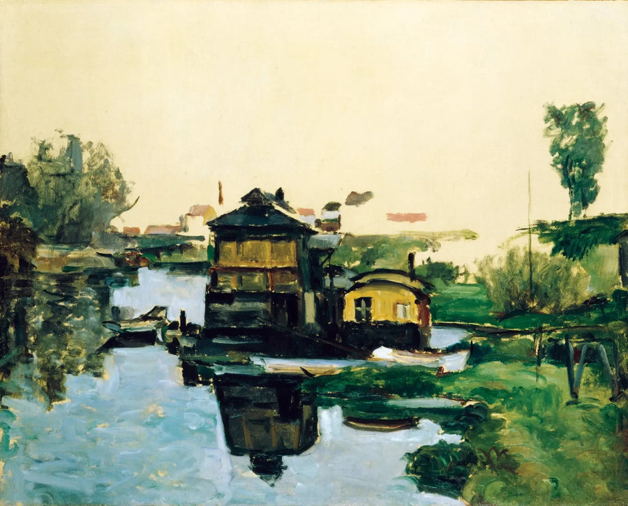 Flytende hus på en elv - Paul Cézanne