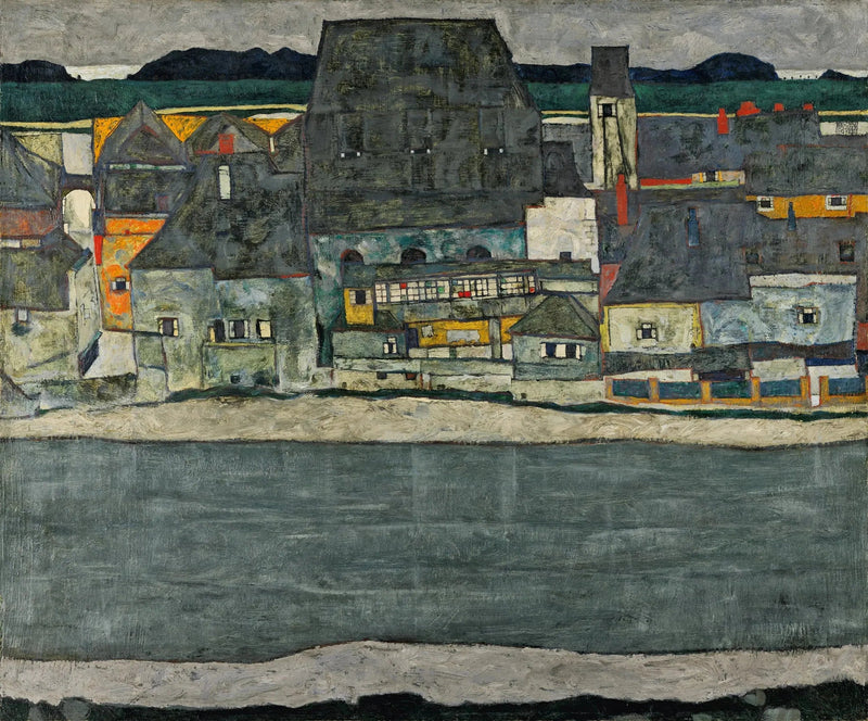 Hus ved elven (den gamle byen) - Egon Schiele
