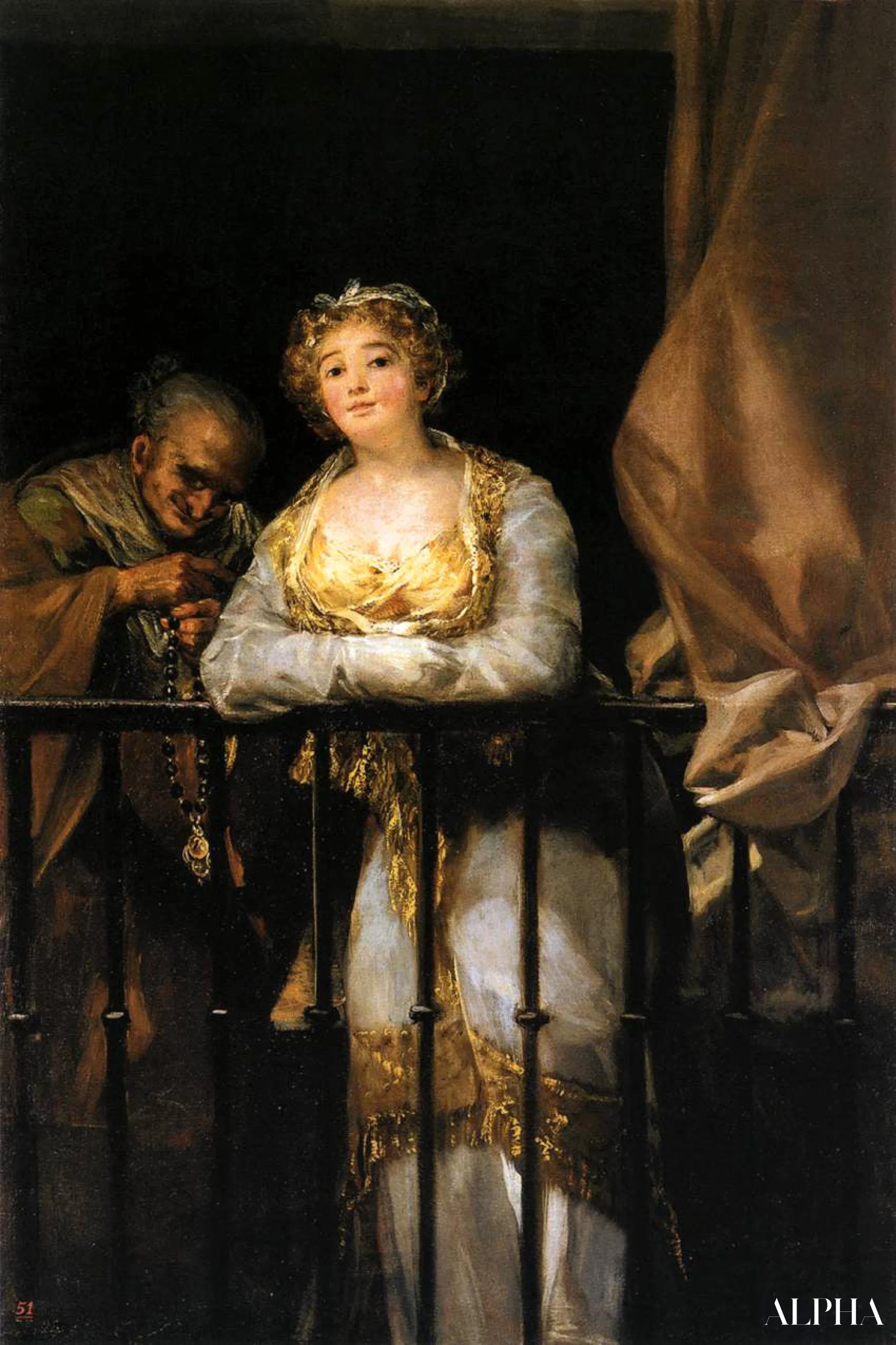 Maja og Célestine på balkongen - Francisco de Goya - Høykvalitets reproduksjoner av malerier og bilder