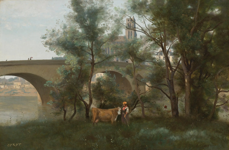 Mantes, bredden av Seinen ved foten av broen - Jean-Baptiste Camille Corot